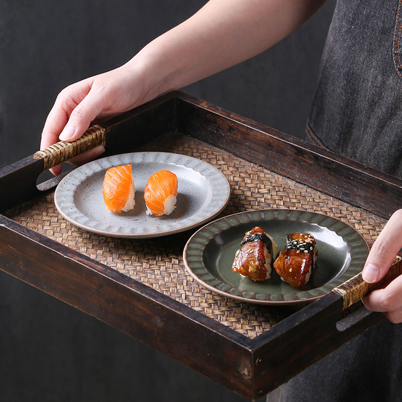 Yurtrain Porcelain Ceramic Plate Matte Crockery Dinner Plate Set High Temperature Hotel Retro Style Vintage Dinnerware Series