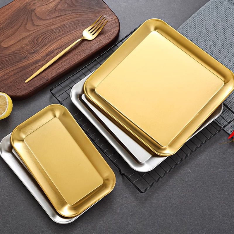 Yurtrain Modern Gold Rectangle Korean Stainless Steel Barbecue Plate Dishes & Plates Serving Tray Set