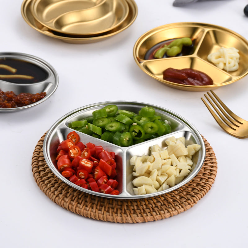 Yurtrain 304 Stainless Steel Hotel Restaurant Divided Container 2/3 Compartment Plate Seasonings & Condiments Metal Design