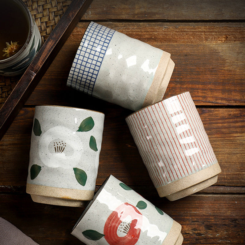 Japanese Retro Coarse Pottery Stoneware Coffee Mug Hand-Painted Ceramic Clay Espresso Cup Engraved Design for Tea Milk Water