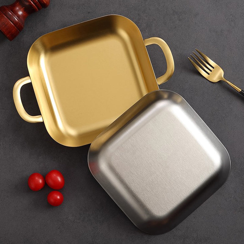 Yurtrain Luxury Square Western Food Snack Platter Multi-Functional Travel Flat Plate with Handle for BBQ Dinner
