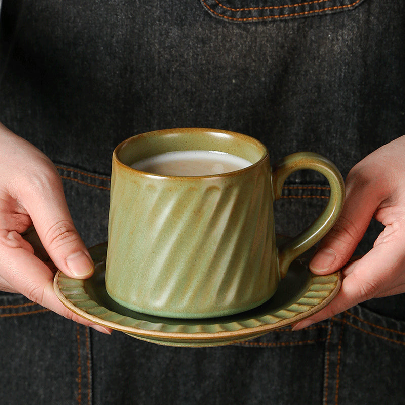 Japanese Style Ceramic Coffee Mug with Saucer for Home Restaurant Garden Afternoon Tea Cup Drinkware Gifts