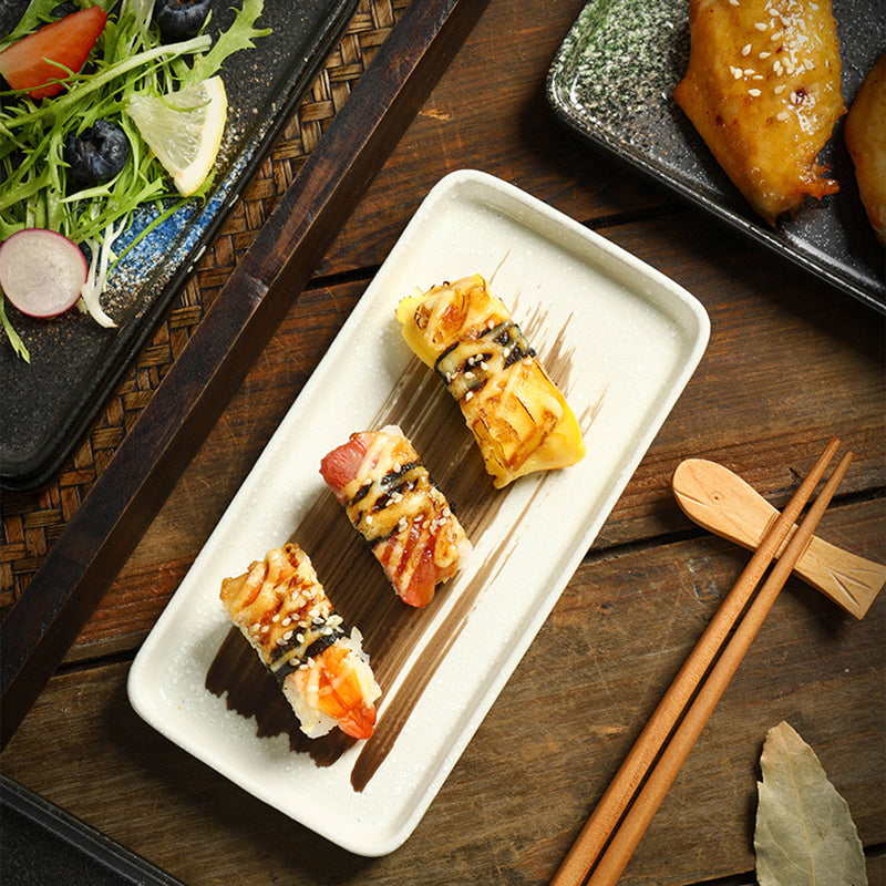 Yurtrain Rectangle Japanese Ceramic Sushi Plates and Dishes Sashimi Food Serving Plates Tray for Restaurant