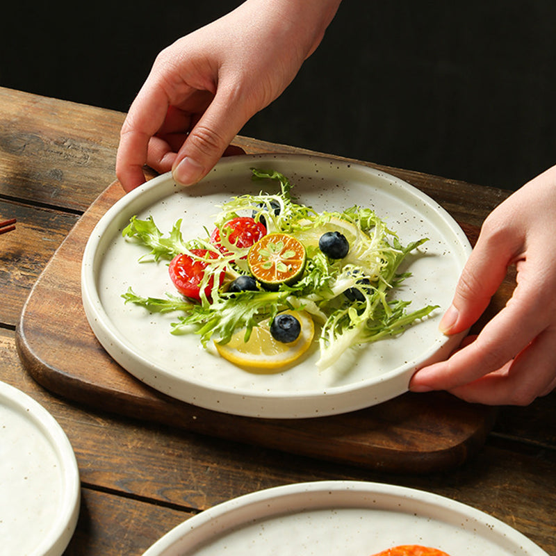 Yurtrain Japanese Flat Round Dinner Dishes Wholesale Western Pizza & Spaghetti Plates with Spots Frost Technique