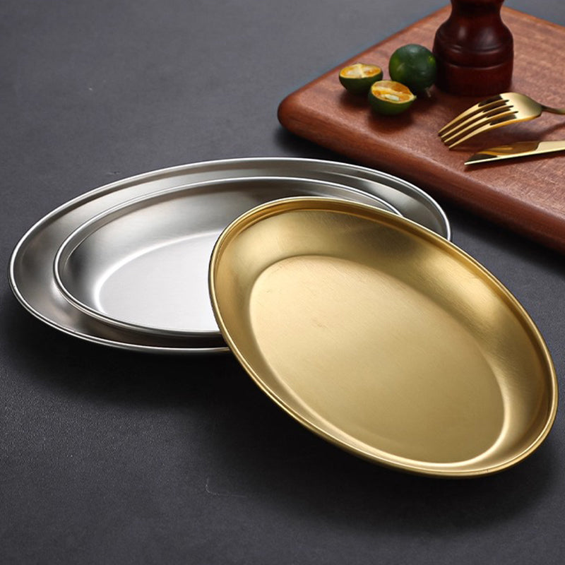 Yurtrain Retro Stainless Steel Elliptical Disc Dish & Plate for Serving Barbecue Fish & Snack
