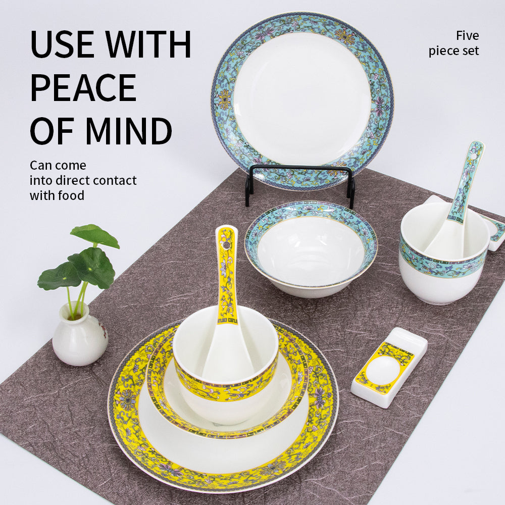 Yurtrain Durable Dinner Set Porcelain Enamel Color Chinese Style Bowls and Dishes Tableware for Gifts-Bowl Plate Ceramic Set