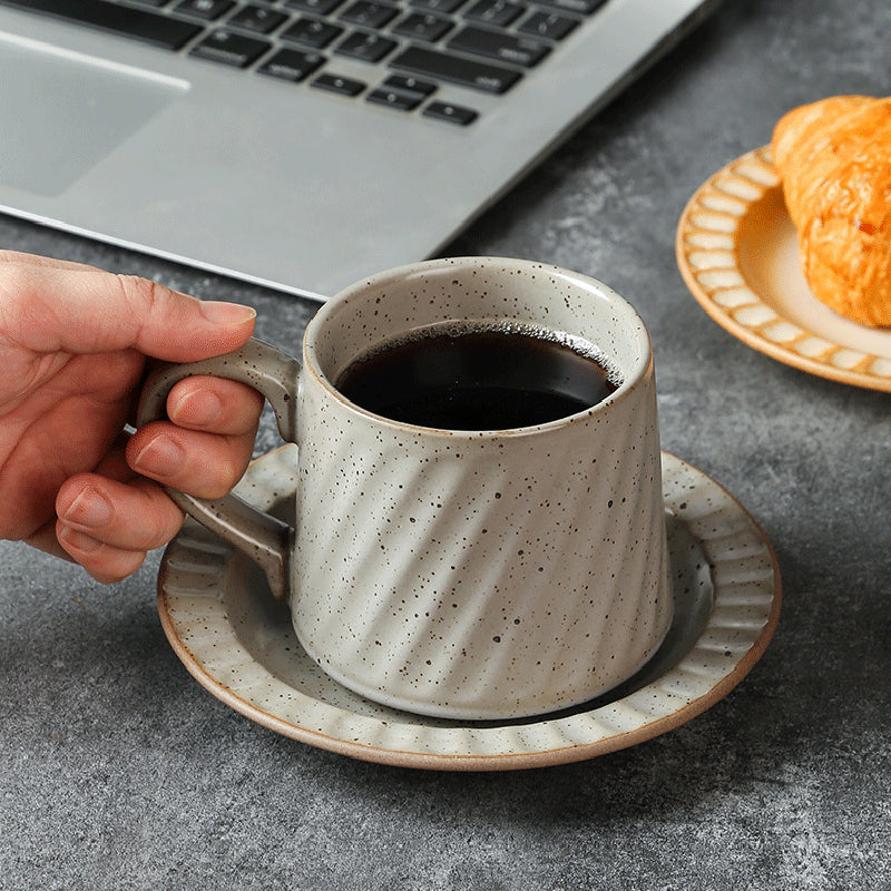 Japanese Style Ceramic Coffee Mug with Saucer for Home Restaurant Garden Afternoon Tea Cup Drinkware Gifts