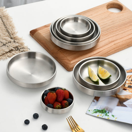 Yurtrain 304 Stainless Steel Small Double Spice Dish Korean Kimchi Plate Barbecue Household Dip Cooking Bowl Frosted Technique