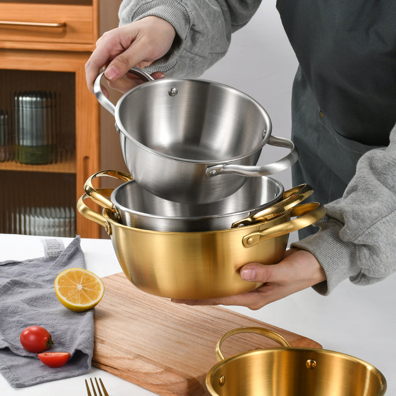 Yurtrian Golden Soup Stock Pot Nonstick Korean Stainless Steel Cooker Paella Pan for Noodle for Indoor Outdoor Household Gas