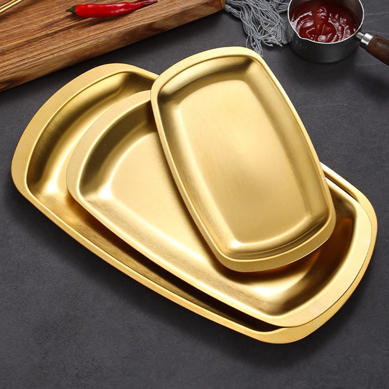 Yurtrain High Quality Stainless Steel Rectangular Flat Tray Dish Korean Plate Sushi Roast Barbecue Tray Golden Polished Metal