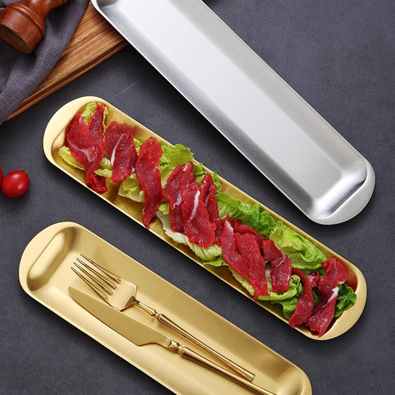 Yurtrain Customized Korean Style Rectangle Silver Dish Thick Stainless Steel Flat Tray for Barbecue Hotel Metal