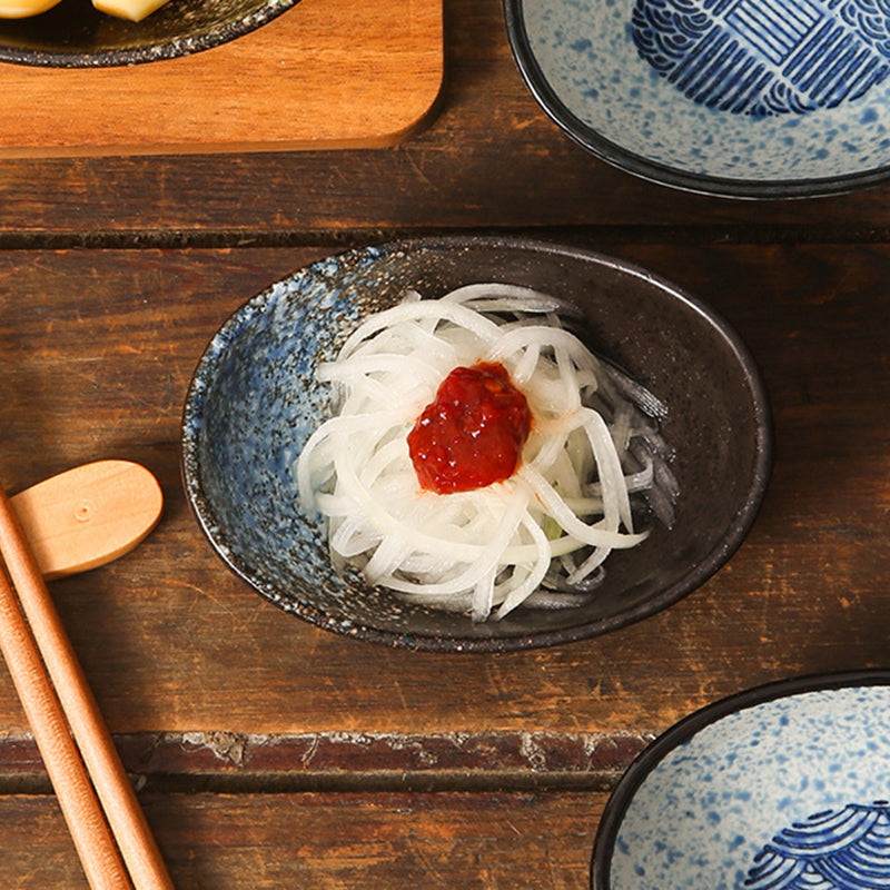 Yurtrain Japanese Retro Oval Shaped Ceramic Cooking Side Dishes Small Soy Sauce Dipping Spice Condiment Seasoning Dish