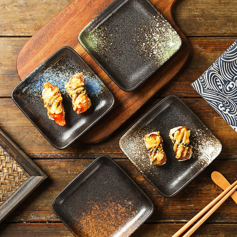 Yurtrain Japanese Style Ceramic Plates Square Sushi Sashimi Barbecue Porcelain Hot Pot Seasoning Saucer Plate Wholesome Frost