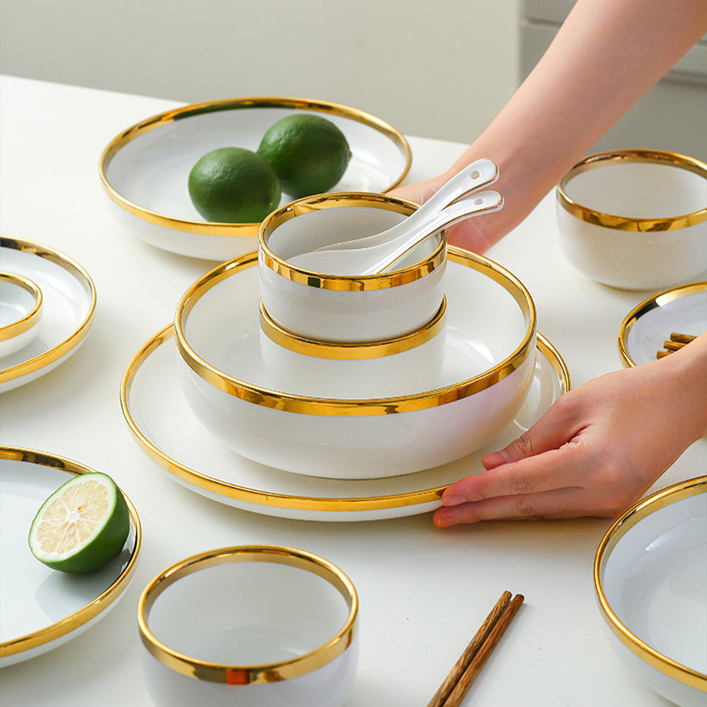 Yurtrain Hotel Restaurant Supplies Hot Sale Customized China Luxury Bone Ceramic Dinner Plate Sets Dinnerware