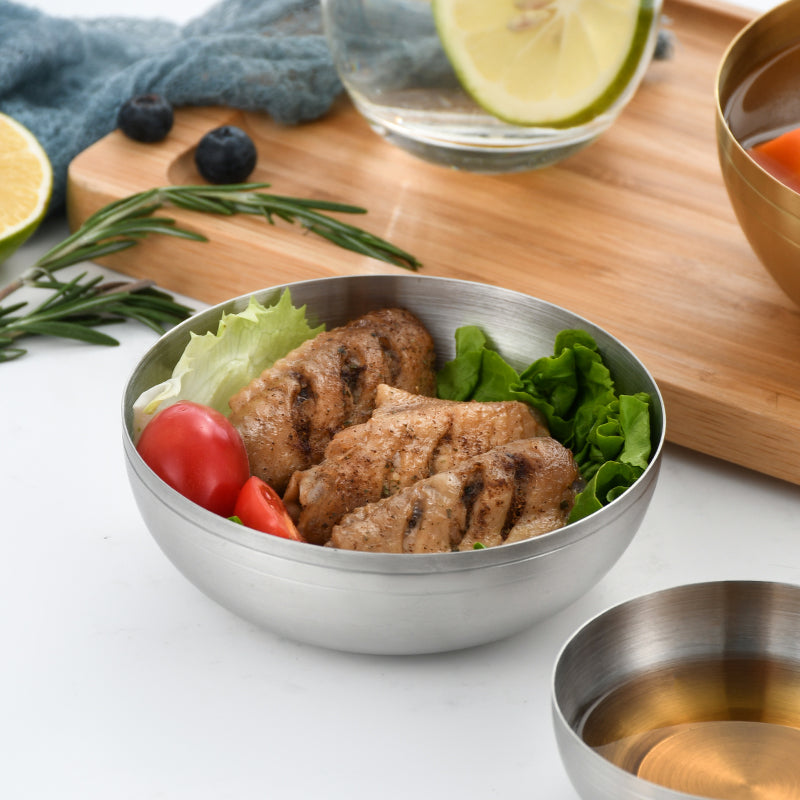 Yurtrain Stainless Steel Double-Layer Korean Style Bowl with Lid Disposable Kimchi Ramen Soup Noodle Seasoning Sauce Bowl