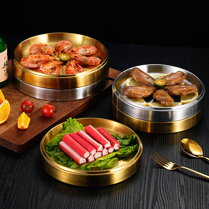 Yurtrain 304 Stainless Steel Sashimi Ice Plate for Salmon for Raw Fish Sushi Hot Pot BBQ Preparation Korean-Japanese Style Frost