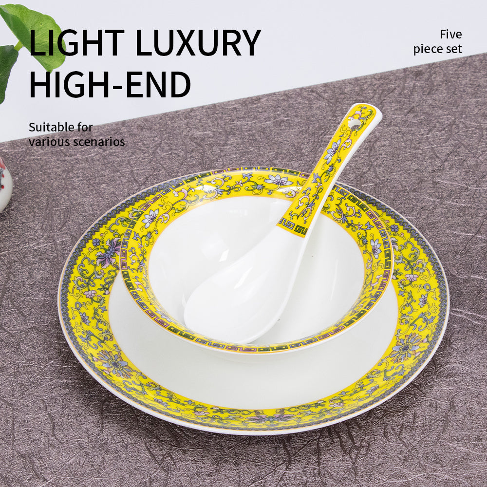 Yurtrain Durable Dinner Set Porcelain Enamel Color Chinese Style Bowls and Dishes Tableware for Gifts-Bowl Plate Ceramic Set