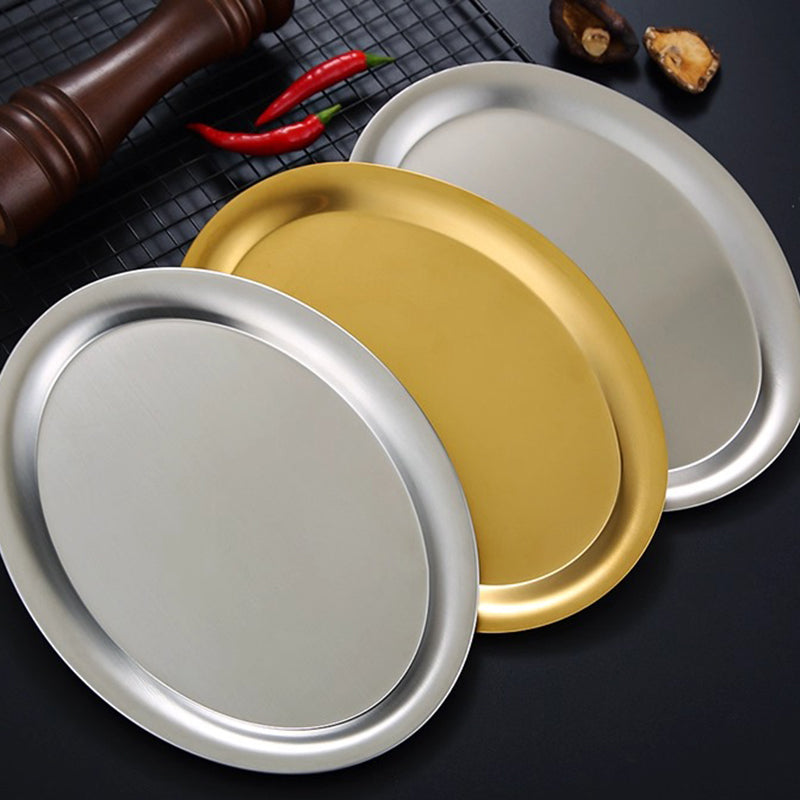 Yurtrain Stainless Steel Dish Plate Creative Golden Dan Shape BBQ Tray for Restaurant Oval Steamed Fish Plate Frost Technique