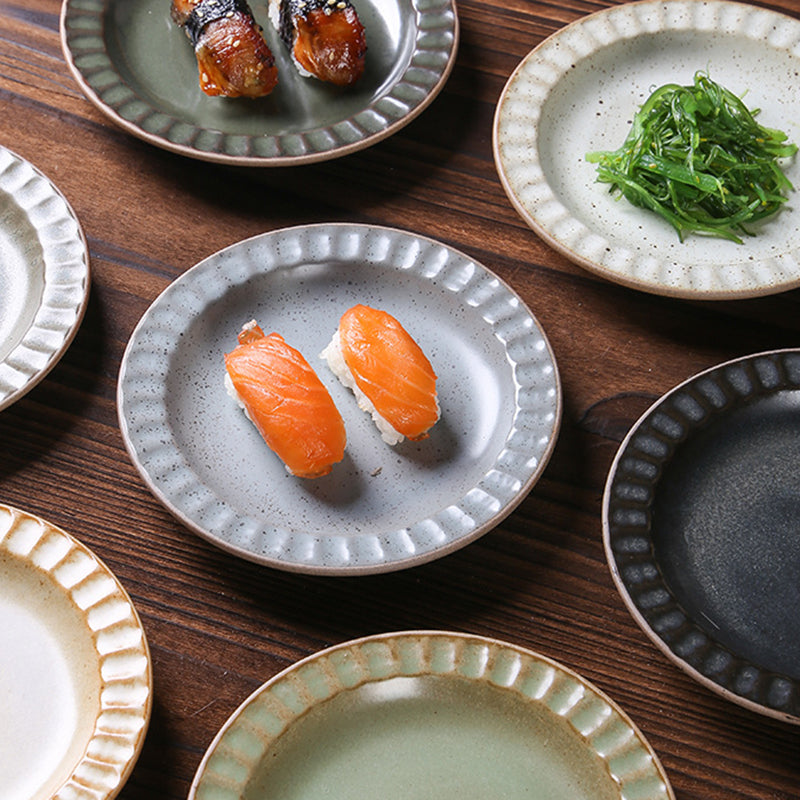 Yurtrain Porcelain Ceramic Plate Matte Crockery Dinner Plate Set High Temperature Hotel Retro Style Vintage Dinnerware Series