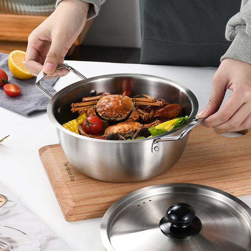 Yurtrain Korean Kitchen Cookware Instant Noodle Pot with Lid Small Aluminum Ramen Soup Pan Home Stock Pot Metal Material