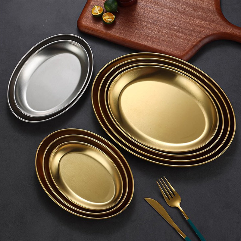 Yurtrain Retro Stainless Steel Elliptical Disc Dish & Plate for Serving Barbecue Fish & Snack