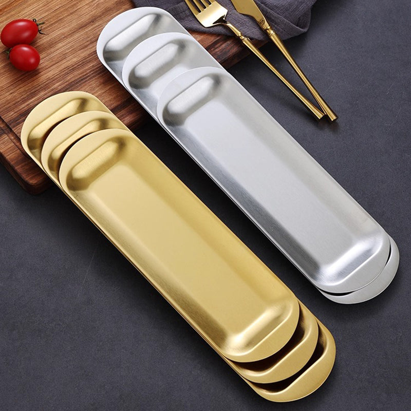 Yurtrain Customized Korean Style Rectangle Silver Dish Thick Stainless Steel Flat Tray for Barbecue Hotel Metal