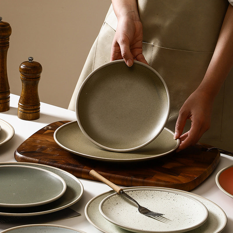 Matte Glaze Dessert Dishes Ceramic Dinner Plate Nordic Round Steak Salad Dessert Plate Hotel Restaurant Dinnerware Plates