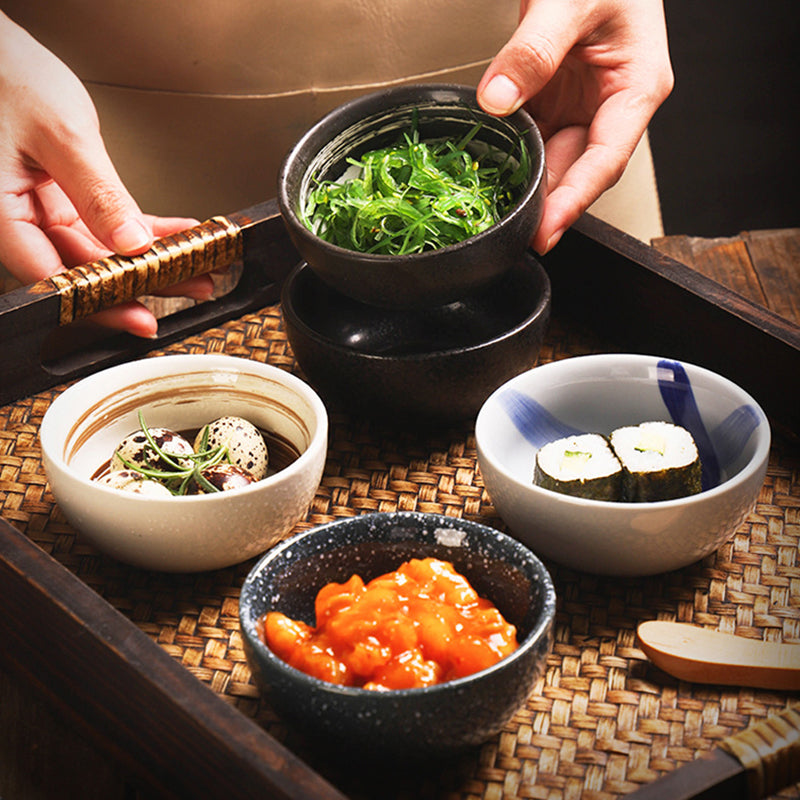 Yurtrain Japanese Style Mini Small Ceramic Soy Plate Dish Porcelain Dipping Sauce Serving Bowl for Restaurant and Party