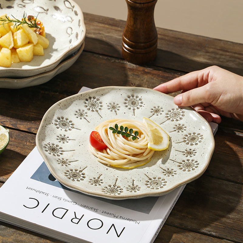 Porcelain Rustic Dinnerware Plates Handpainted Ceramic Under Glaze Color Irregular Plates for Restaurant Coarse Pottery Dish