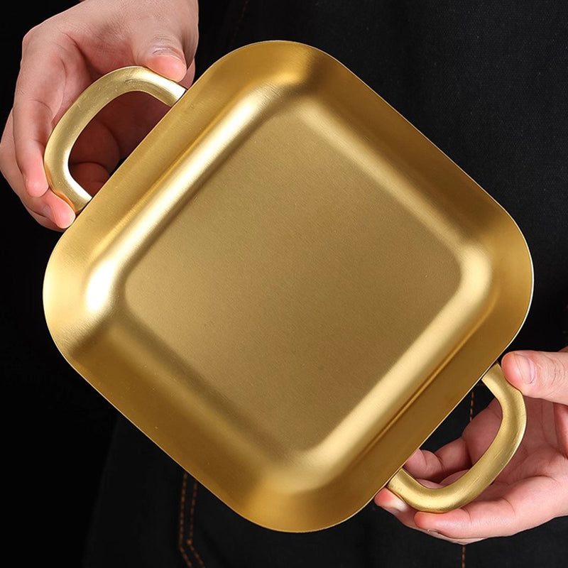 Yurtrain Luxury Square Western Food Snack Platter Multi-Functional Travel Flat Plate with Handle for BBQ Dinner