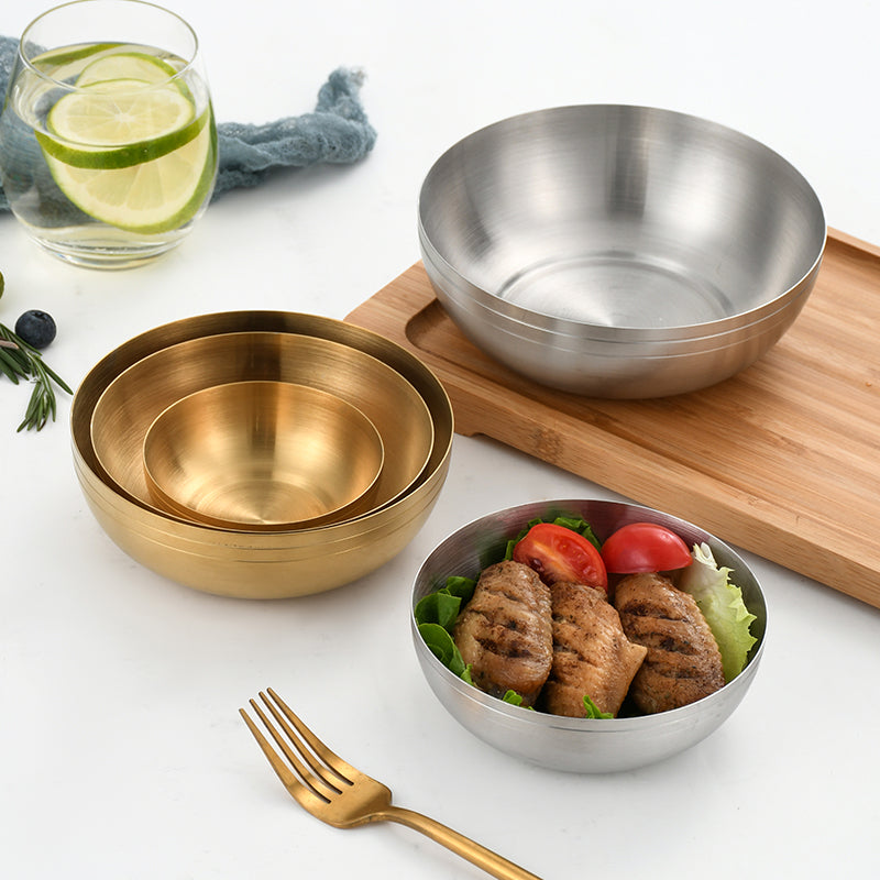 Yurtrain Stainless Steel Double-Layer Korean Style Bowl with Lid Disposable Kimchi Ramen Soup Noodle Seasoning Sauce Bowl
