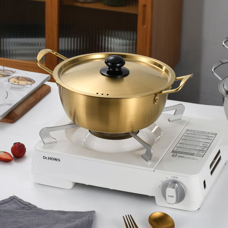 Yurtrain Korean Kitchen Cookware Instant Noodle Pot with Lid Small Aluminum Ramen Soup Pan Home Stock Pot Metal Material
