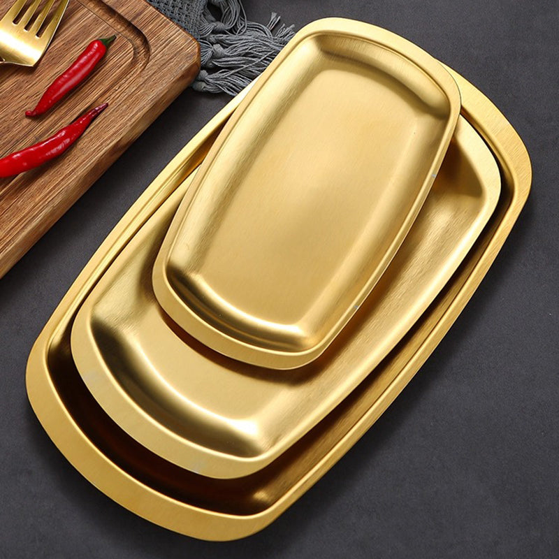 Yurtrain High Quality Stainless Steel Rectangular Flat Tray Dish Korean Plate Sushi Roast Barbecue Tray Golden Polished Metal