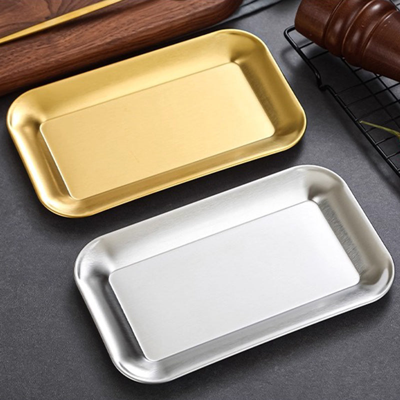 Yurtrain Modern Gold Rectangle Korean Stainless Steel Barbecue Plate Dishes & Plates Serving Tray Set