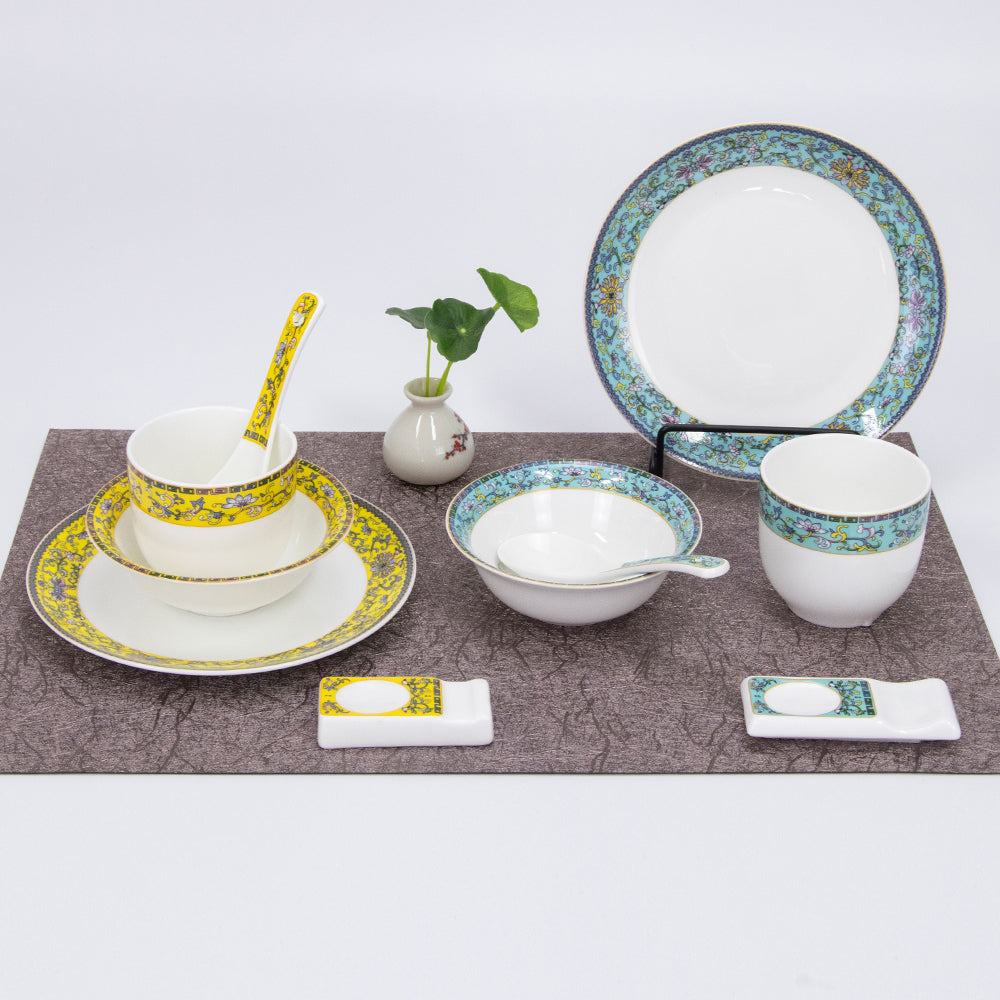 Yurtrain Durable Dinner Set Porcelain Enamel Color Chinese Style Bowls and Dishes Tableware for Gifts-Bowl Plate Ceramic Set