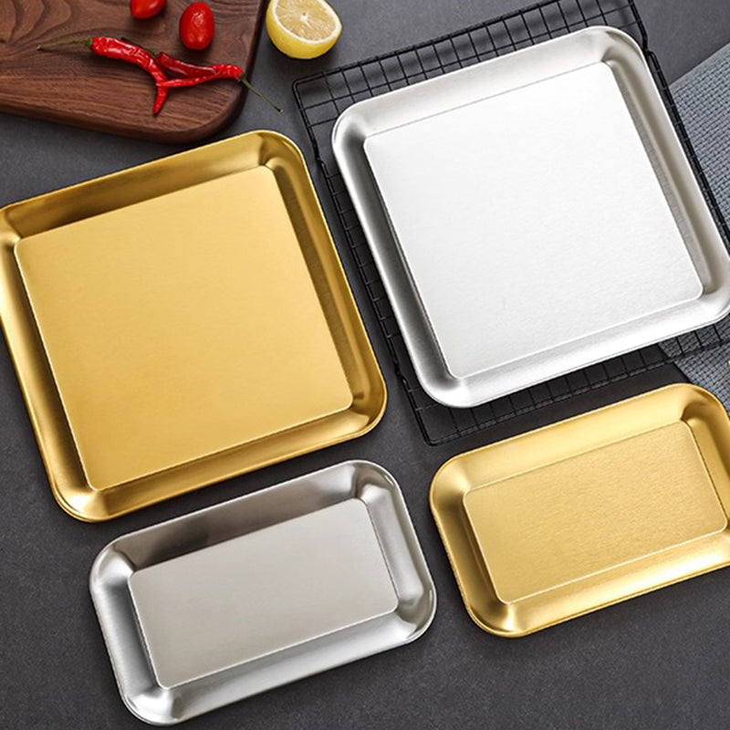 Yurtrain Modern Gold Rectangle Korean Stainless Steel Barbecue Plate Dishes & Plates Serving Tray Set