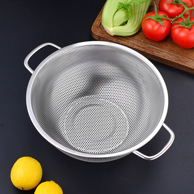 Yurtrain Factory-Price Stainless Steel Vegetable Drainer Colander Strainer Big Rice Washer with Binaural Handle Metal Material