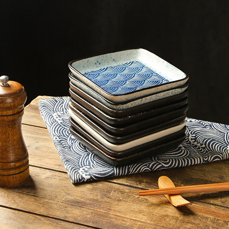Yurtrain Japanese Style Ceramic Plates Square Sushi Sashimi Barbecue Porcelain Hot Pot Seasoning Saucer Plate Wholesome Frost