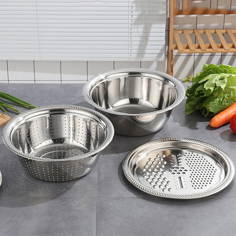 Yurtrain Stainless Steel Kitchen Chopper Set Multifunctional Metal Fruit & Vegetable Tools Safe Drain Solid Basin Lid Slicer