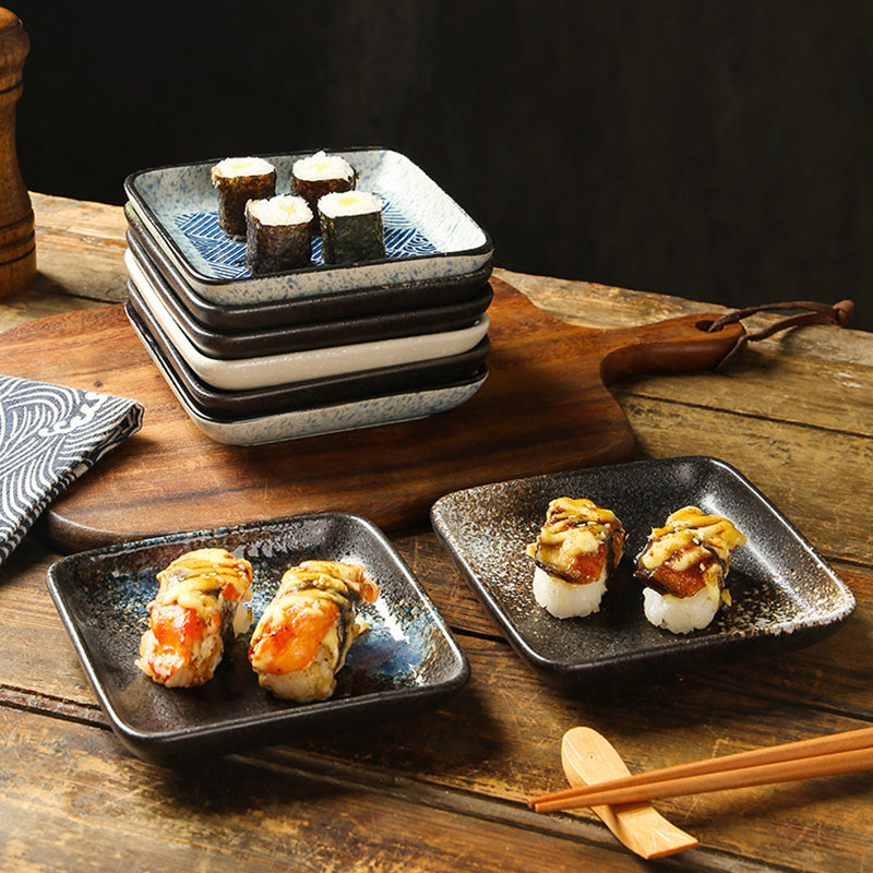Yurtrain Japanese Style Ceramic Plates Square Sushi Sashimi Barbecue Porcelain Hot Pot Seasoning Saucer Plate Wholesome Frost