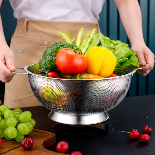 Yurtrain Durable Stainless Steel Drain Basket Metal Fruit & Vegetable Strainer with Handles for Washing Rice & Vegetables