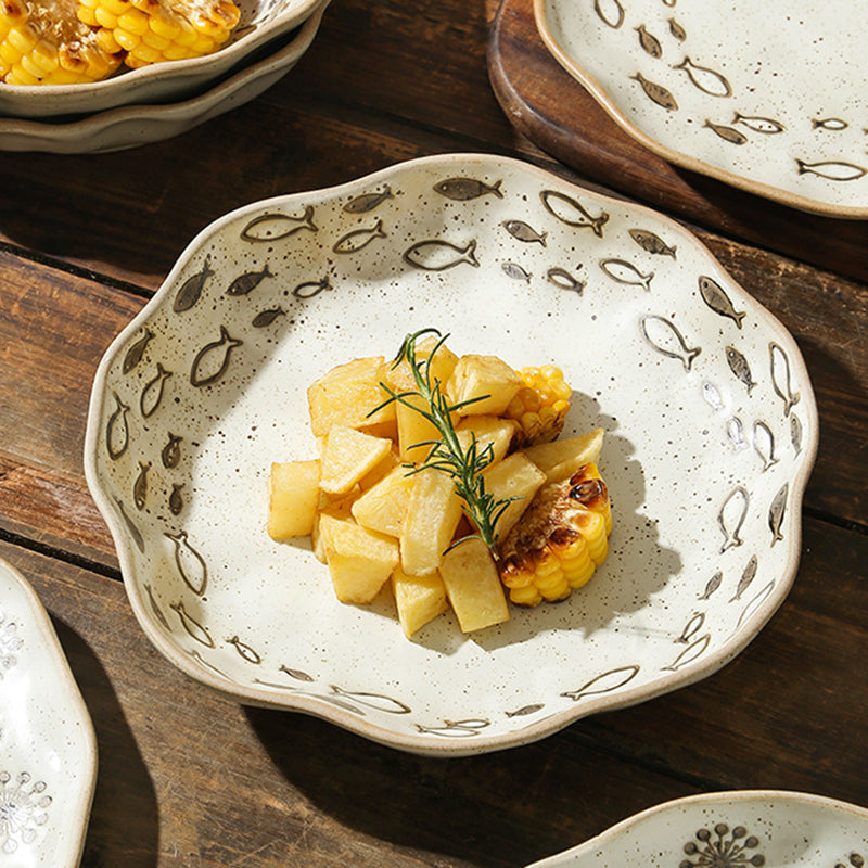 Porcelain Rustic Dinnerware Plates Handpainted Ceramic Under Glaze Color Irregular Plates for Restaurant Coarse Pottery Dish