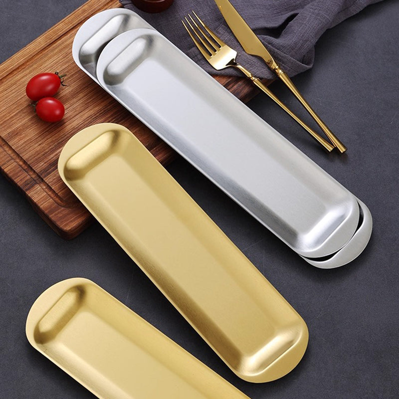 Yurtrain Customized Korean Style Rectangle Silver Dish Thick Stainless Steel Flat Tray for Barbecue Hotel Metal