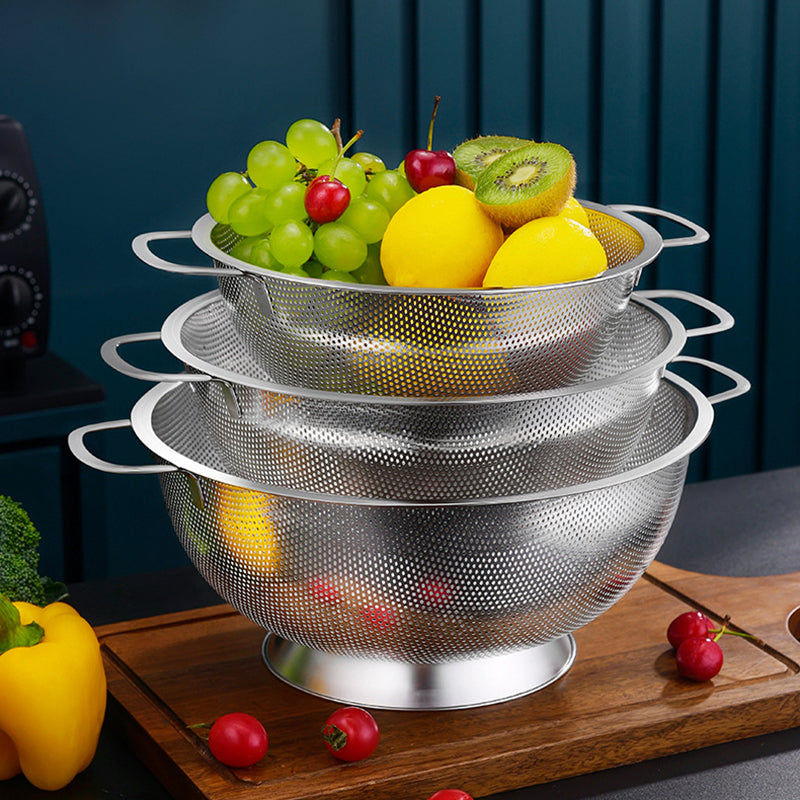 Yurtrain Durable Stainless Steel Drain Basket Metal Fruit & Vegetable Strainer with Handles for Washing Rice & Vegetables