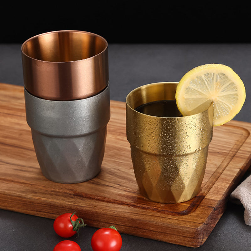 Yurtrain Diamond Hammered Double Wall Stainless Steel Coffee Tea Tumbler Cup Europe Style Party Camping Travel Mug