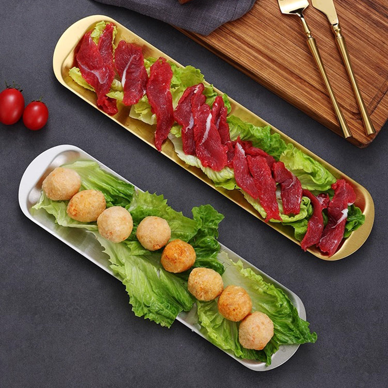 Yurtrain Customized Korean Style Rectangle Silver Dish Thick Stainless Steel Flat Tray for Barbecue Hotel Metal