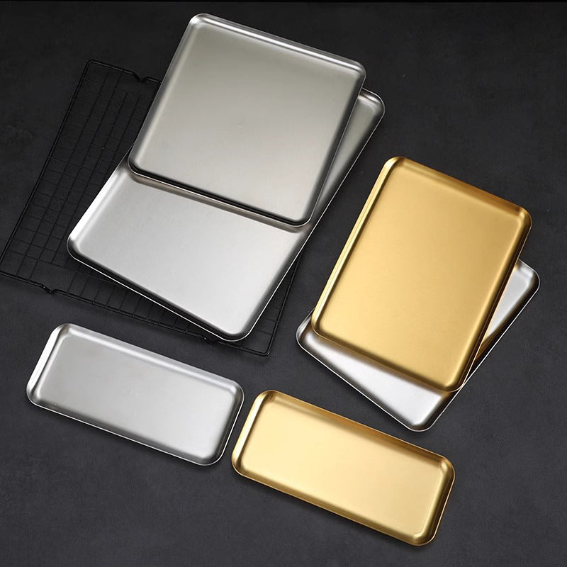 Yurtrain Large Capacity Stainless Steel Gold Tray Kitchen Supplies Food Plate for Hotel Snack BBQ Serving Dishes & Plates