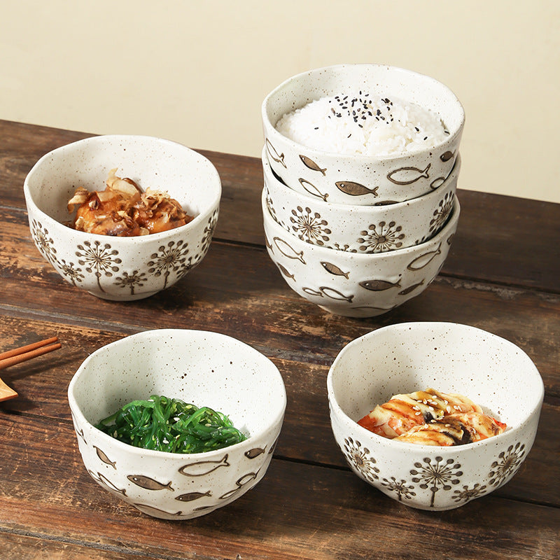 Japanese Style Retro Ceramic Tableware Disposable Round Porcelain Noodle Bowls Household Soup Bowls for Restaurant Use