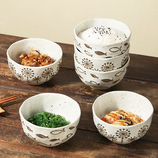 Japanese Style Retro Ceramic Tableware Disposable Round Porcelain Noodle Bowls Household Soup Bowls for Restaurant Use