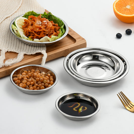Yurtrain 304 Stainless Steel Dinner Plate Dishes Thicker Metal Polished Restaurant Supply Factory Wholesale